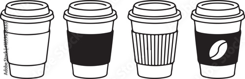 Coffee cup vector icon. Paper coffee cup icon isolated on white background. Coffee icons. Linear coffee cup icons. Various cups of coffee. Vector illustration Coffee icon set.