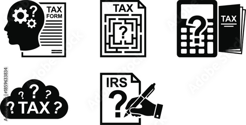 Confused person reviewing complex tax forms illustration