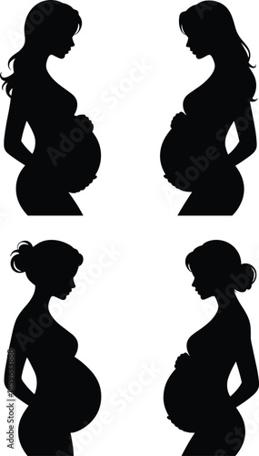 Four silhouette images of pregnant women showing their baby bumps