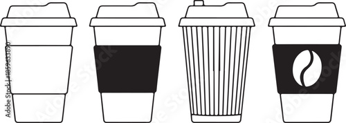 Coffee cup vector icon. Paper coffee cup icon isolated on white background. Coffee icons. Linear coffee cup icons. Various cups of coffee. Vector illustration Coffee icons.