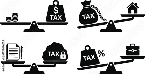 Tax burden balancing on financial scales vector illustration