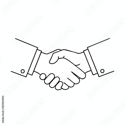 A black line illustration of a handshake, showing two hands clasping