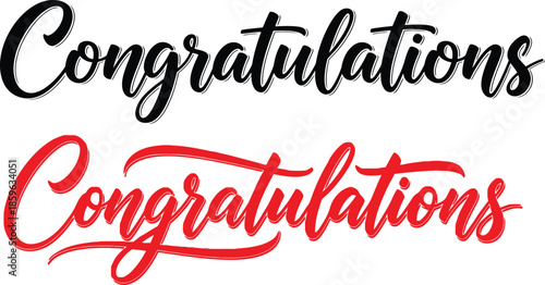 Dynamic Calligraphy Congratulations Typography in Black and Red Script, Perfect for Celebrating Success, Milestones, and Festive Occasions
