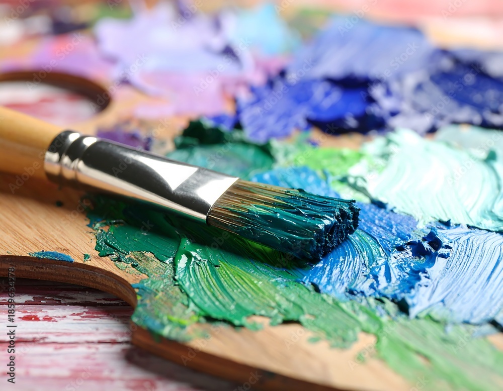 Obraz premium Artist's palette with a brush dipped in vibrant paint