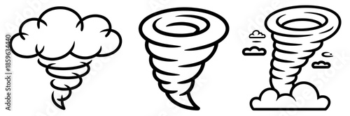 Different stylized tornado and dust devil icons illustrating weather phenomenon