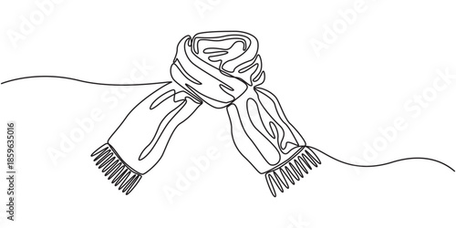 Scarf one line drawing vector. concept of dressing warmly, cold snap or autumn-winter season, single continuous line drawing scarf, Autumn scarf continuous one line drawing, single line art element.