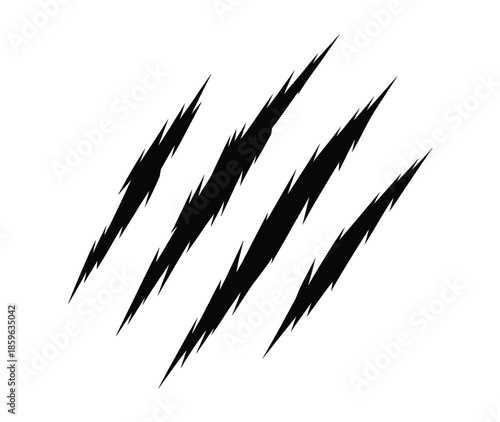 Animal claw scratches vector artwork depicting sharp claw rips from tiger, lion, bear, and other wild animals, aggressive attack marks, editable design for posters and digital projects.