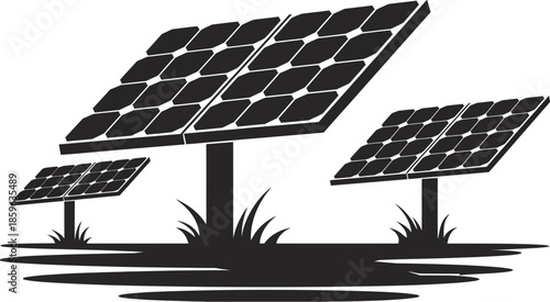 renewable energy solar panels in field silhouette vector illustration sustainable electricity clean energy solar farm eco-friendly power generation design concept.