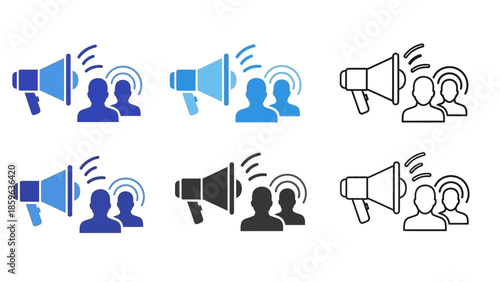 Efficient Communication & Digital Outreach Icon Set Megaphone with Audience for Broadcasting Messages, Social Media Marketing, and Public Announcements