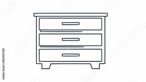 Simple Line Drawing of a Three Drawer Chest of Drawers.