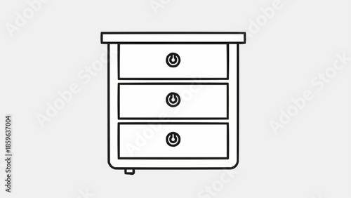 Simple Line Drawing of a Three Drawer Nightstand Furniture Piece.