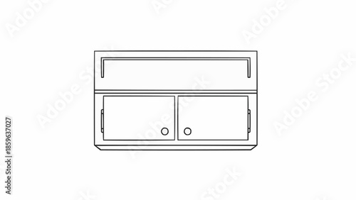 Simple line drawing of a two-door cabinet with a shelf above.