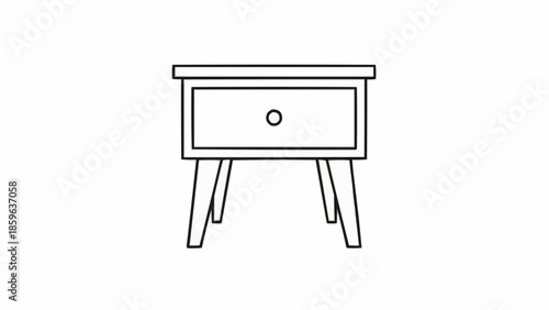 Simple Line Drawing of a Wooden Nightstand with One Drawer.