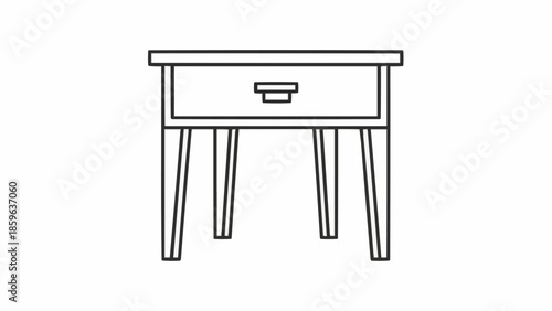 Simple Line Drawing of a Wooden Nightstand with Drawer.