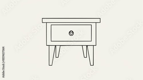 Simple Line Drawing of a Wooden Nightstand with One Drawer.
