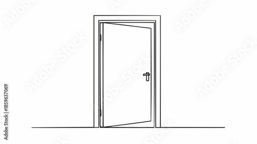 Simple Line Drawing of an Open Doorway with a Handle.