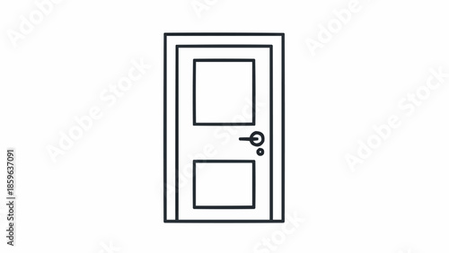 Simple Outline Drawing of a Closed Door with Handle.