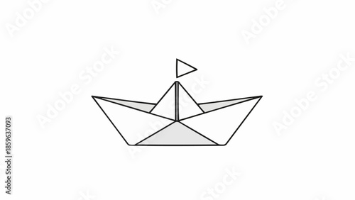 Simple Origami Paper Boat with Flag Illustration.