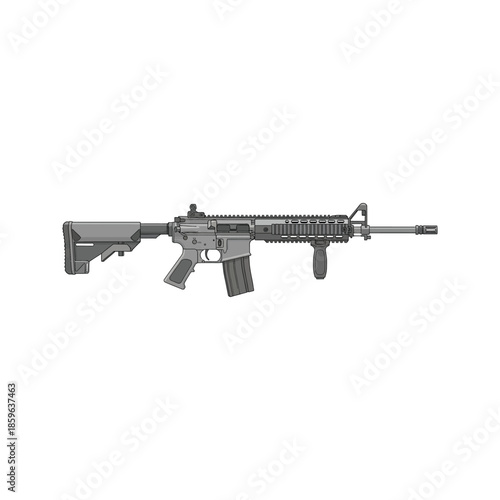 Military grade M16 assault rifle and black automatic machine gun weapon isolated on white background for army shooting and war vector design
