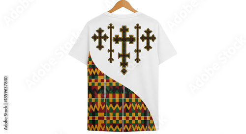Ethiopian Cross Pattern T-Shirt Design for Spiritual Fashion, Cultural Apparel, and Religious Graphic Design