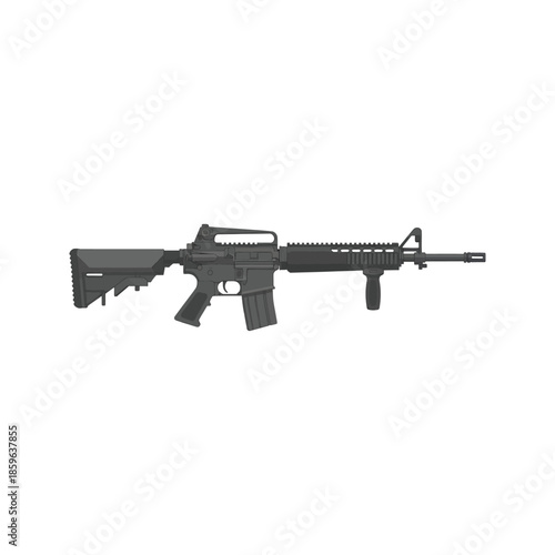 Automatic black metal assault rifle weapon isolated on white background for military army shooting illustration including m4 m16 ar15 machine gun components like barrel and trigger