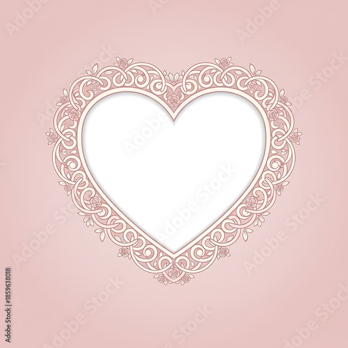 Elegant Heart-Shaped Border with Soft Blush Background and Subtle Floral Accents