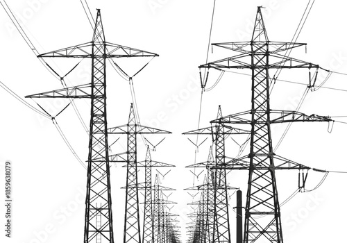 Set of High Voltage Electric Transmission Tower Vector Icons for Power Grid Infrastructure, Energy Distribution 