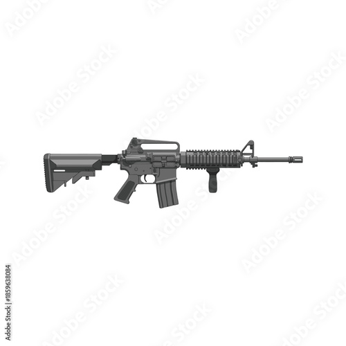 Military M16 assault rifle isolated on white background as an automatic machine gun weapon for army shooting illustration