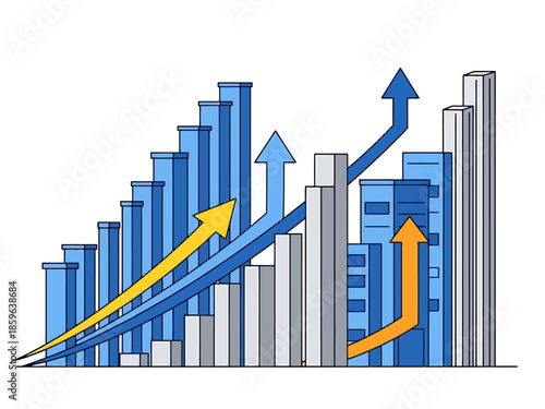 Business Growth Bar Chart with Upward Arrows