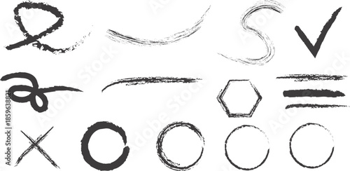 Handwritten letters and symbols