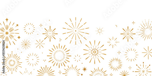 Fireworks isolated on white background, gold, vector, firework clipart no background, icon, illustration for congratulations graduates, Christmas, new year, holiday, birthday, party, celebration, USA
