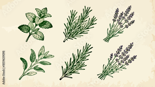 Herb Illustrations on Vintage Paper