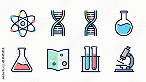 Science icons on white background