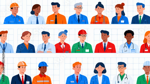 diverse workers in colorful uniforms