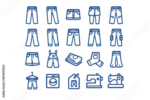 Jeans and sewing icons with glowing blue outline