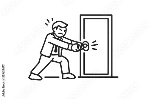 Man struggling to open a locked door
