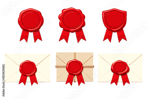 Red Wax Seals and Envelopes on Illuminated Background