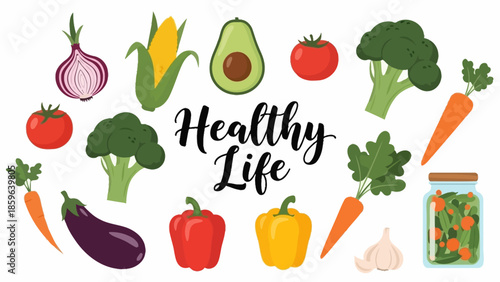Healthy Life Vegetables Illustration - Fresh Organic Food and Nutrition Vector Background