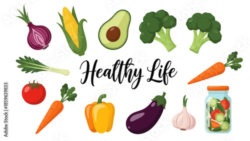 Healthy Life Vegetables Illustration - Fresh Organic Food and Nutrition Vector Background