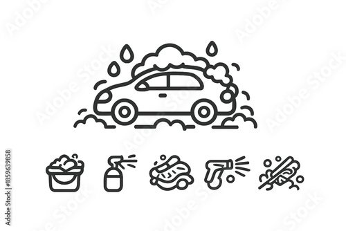 Car wash icons set