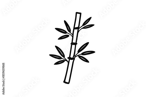 Bamboo stalk with leaves silhouette