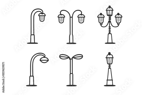 Collection of six different street lamp designs