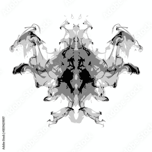 Abstract symmetrical black and gray inkblot design on white background resembling a butterfly or animal shape vector illustration