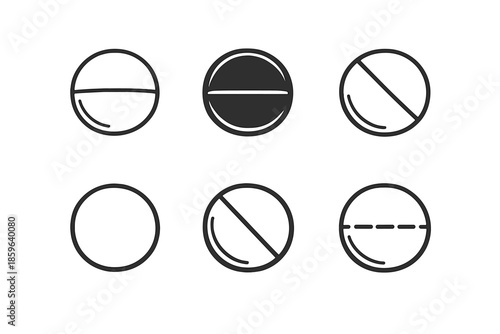 Set of simple icons representing different pill shapes and modifications
