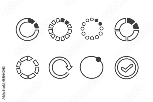 Collection of circular loading indicators and progress icons