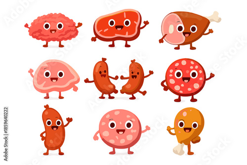 Cute Cartoon Meat Characters Cheerful Collection