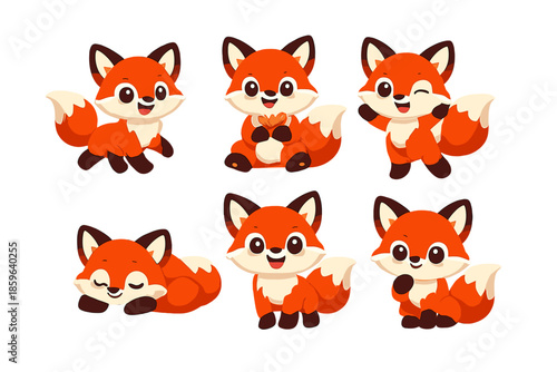 Cute cartoon foxes in various poses
