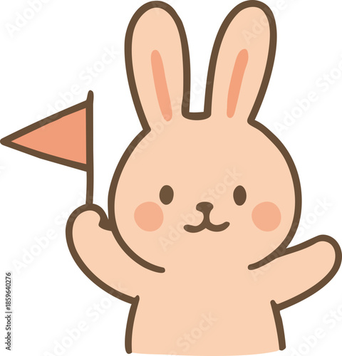Cute rabbits waving flags and cheering
