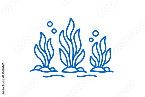 Abstract Neon Blue Underwater Plants with Bubbles