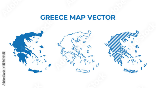 Greece map vector illustration with three different styles shown